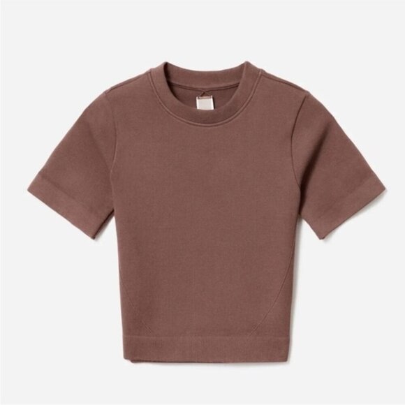 Everlane The Seamless Tee Acorn Brown Ribbed Crop Top Short Sleeve Size XS/S - Picture 1 of 6